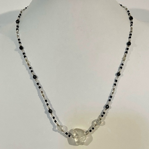 Vintage Sterling Silver crystal beaded Necklace 19" - Picture 1 of 5